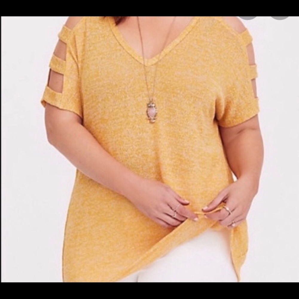 Torrid yellow cold shoulder knit top